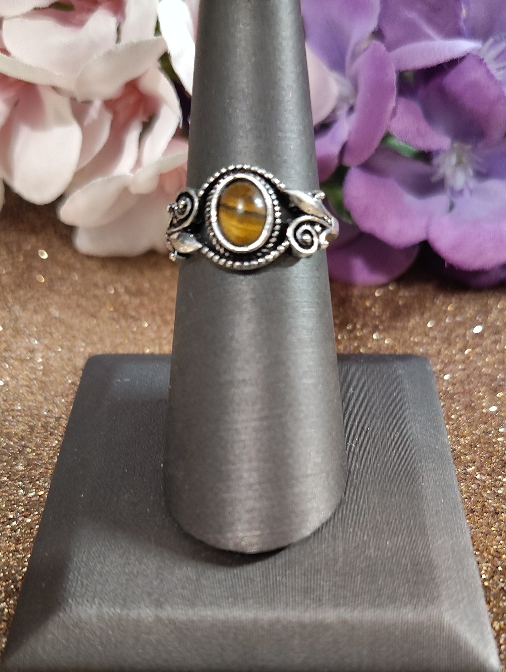 Tigers Eye Silver Plated Ring - 6 3/4